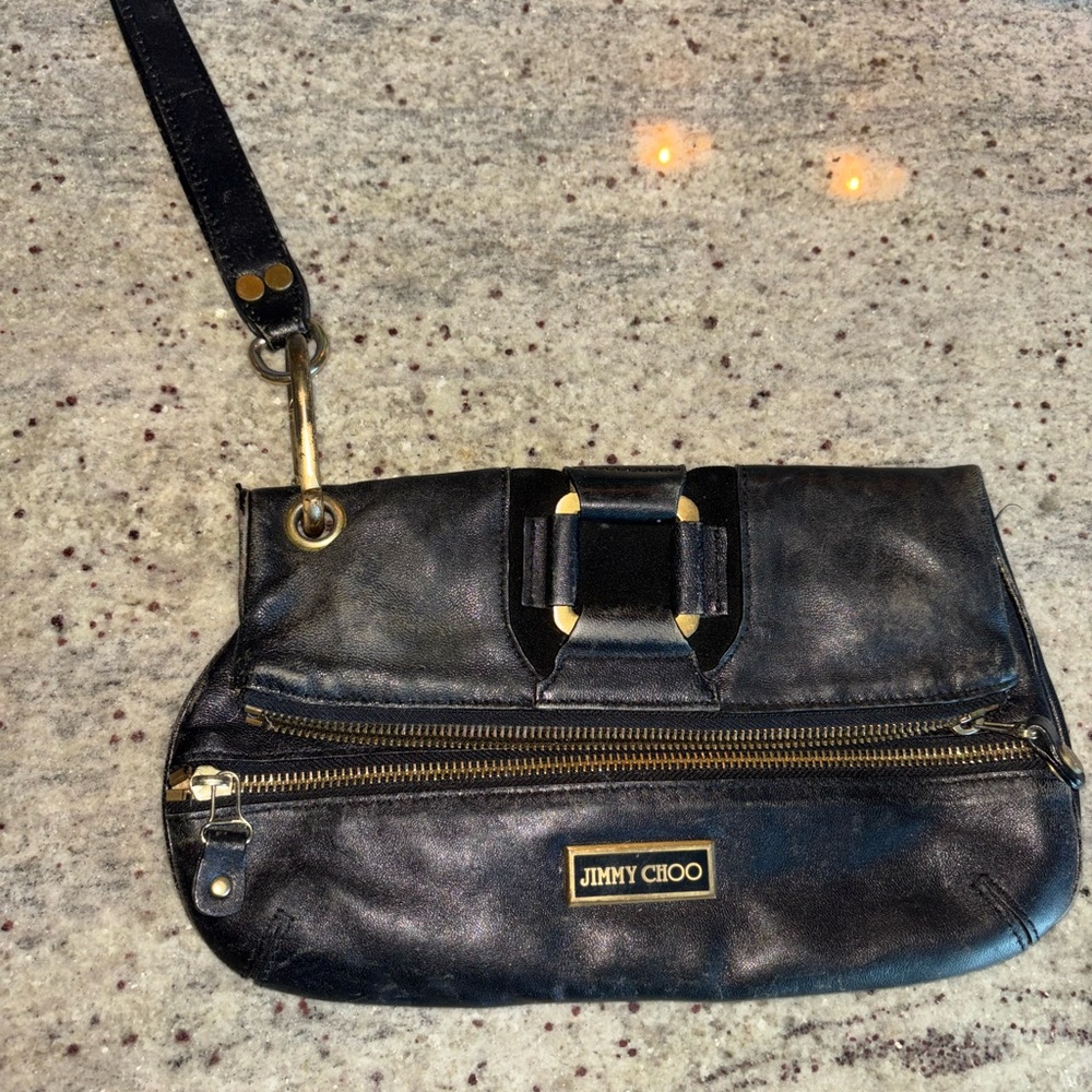 Jimmy Choo Black Leather Wristlet